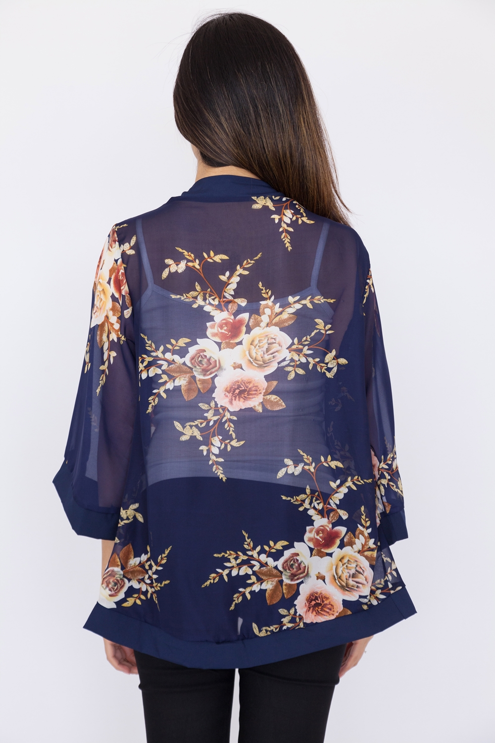 Rose Print Chiffon Kimono