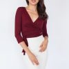 Long Sleeve Basic Wrap Top - Maroon