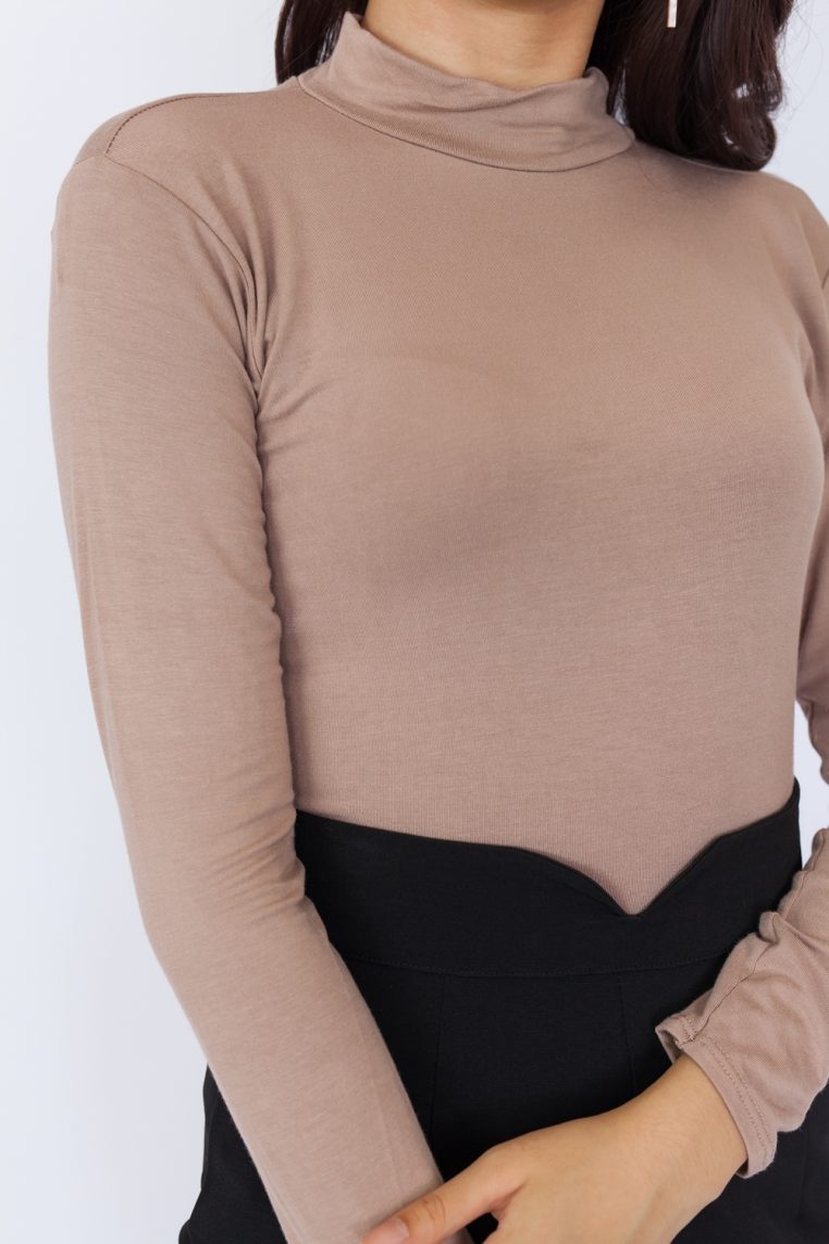 Basic High Neck Long Sleeve Top – Khaki
