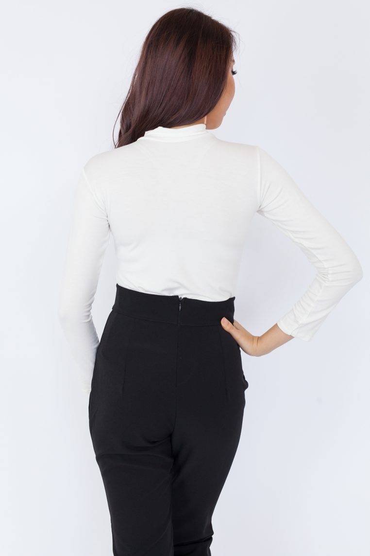 Basic High Neck Long Sleeve Top – White