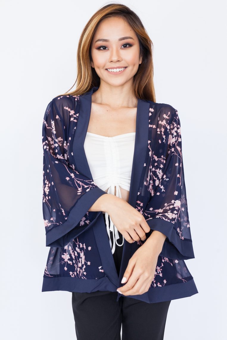 Sakura Chiffon Kimono Top – Navy Blue