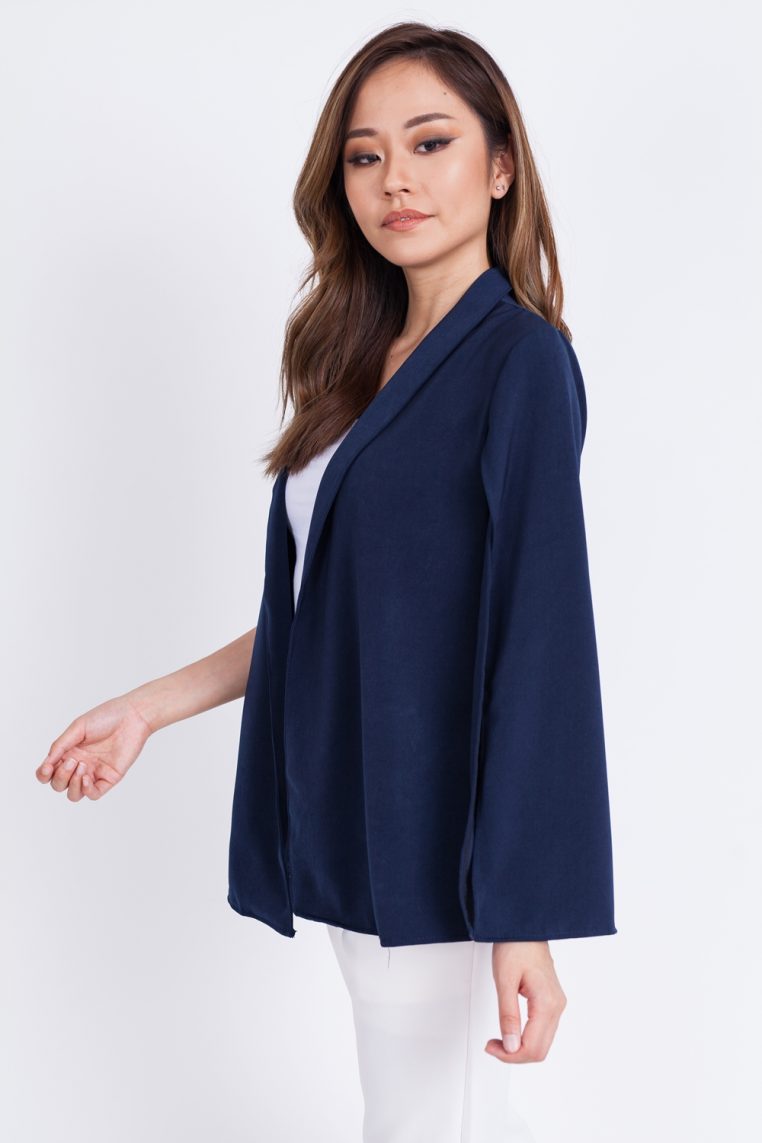 Cape Slit Sleeve Jacket – Navy Blue - Image 3