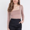 Square Neck Long Sleeve Crop Top - Khaki