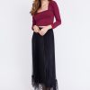 Square Neck Long Sleeve Crop Top - Maroon