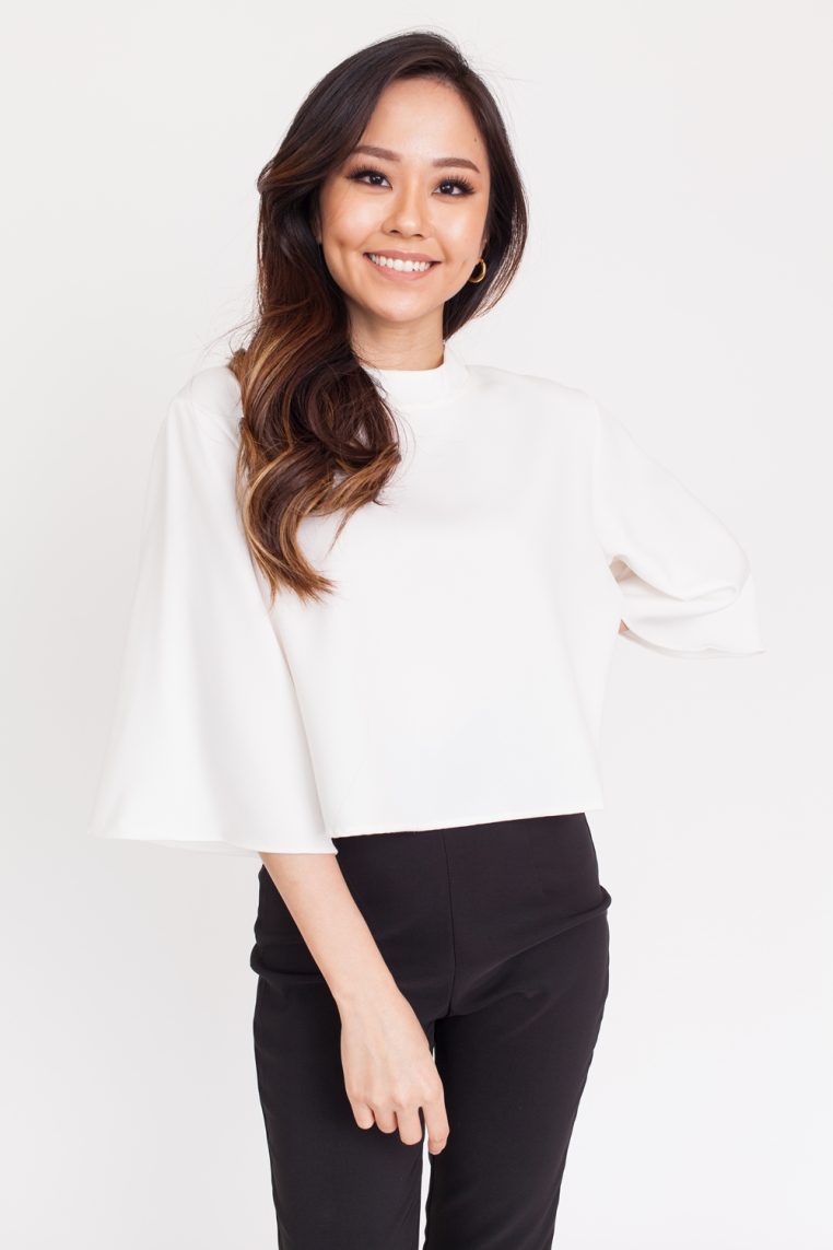High Neck Cape Top - White - Image 3
