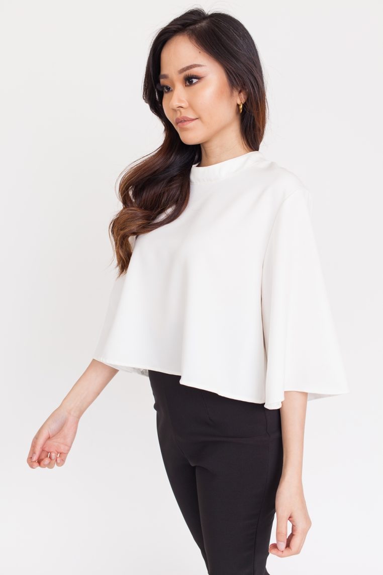 High Neck Cape Top - White - Image 5