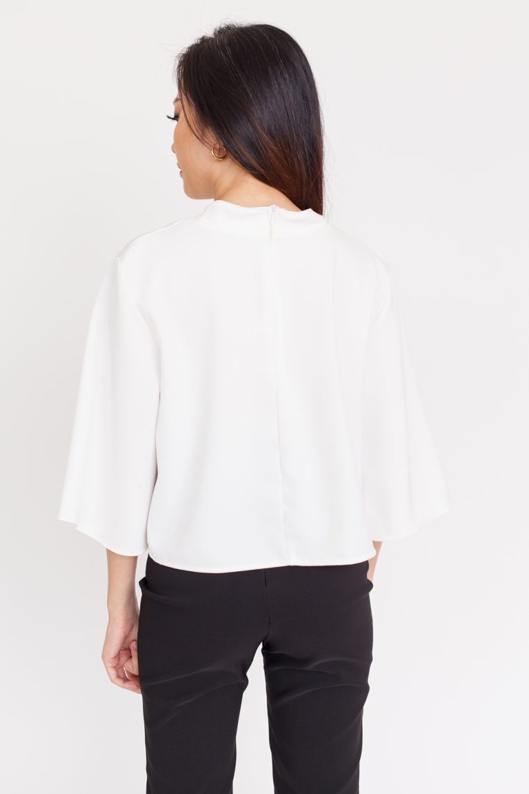 High Neck Cape Top - White - Image 6