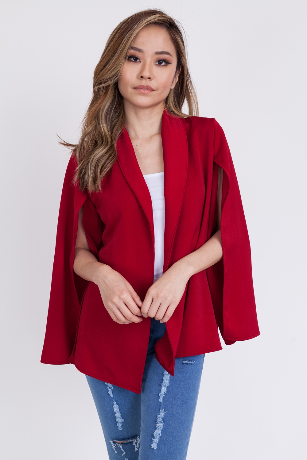 Cape Slit Sleeve Jacket – Dark Red