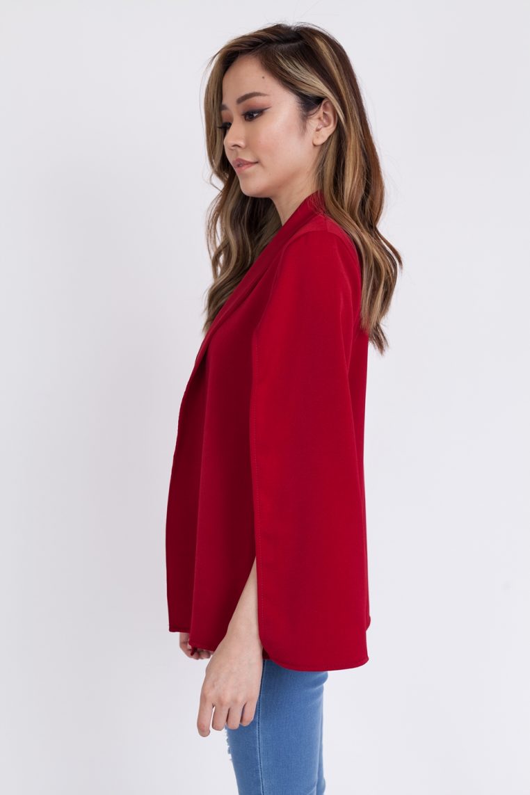 Cape Slit Sleeve Jacket – Dark Red - Image 3