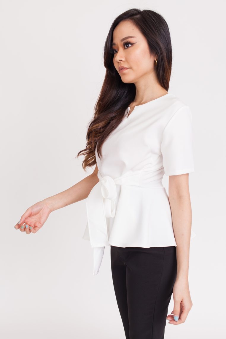 Cinched Short Sleeve Blouse - White - Image 5