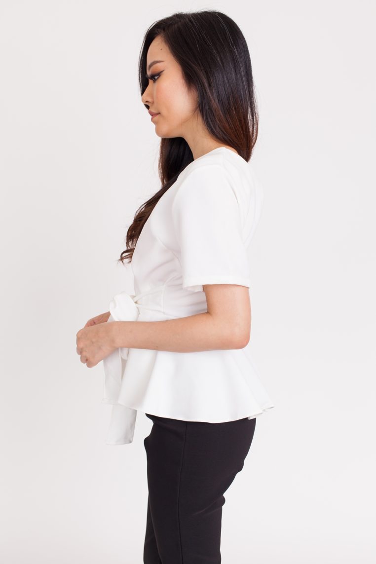 Cinched Short Sleeve Blouse - White - Image 6