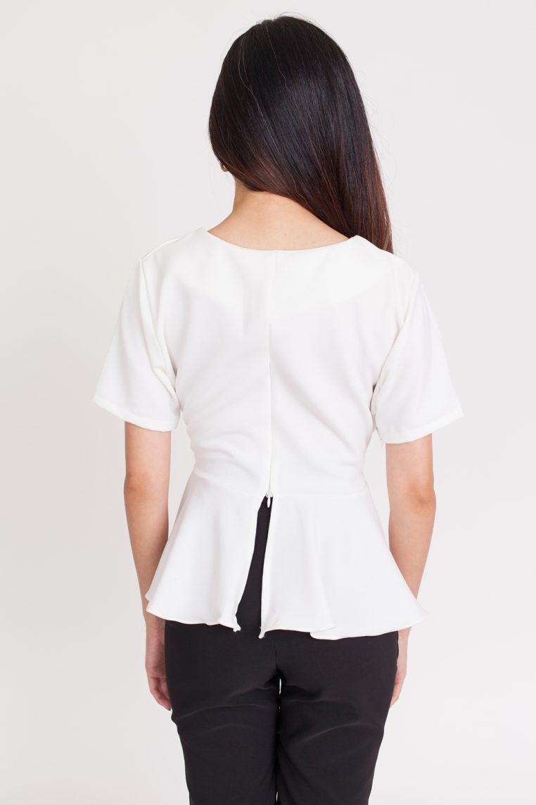 Cinched Short Sleeve Blouse - White - Image 7