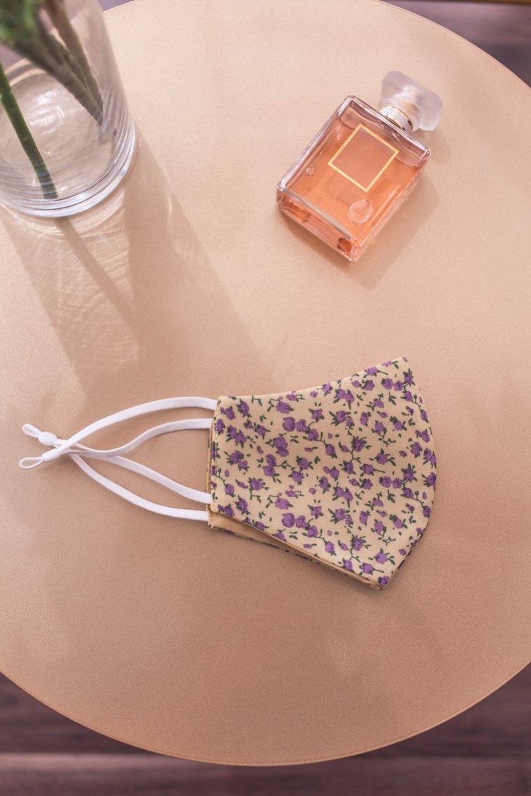 Rose Print Face Mask - Yellow - Image 4