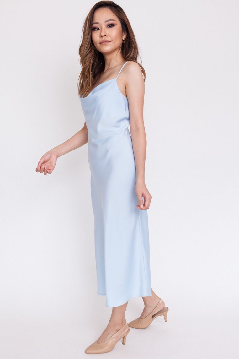 Satin Cowl Neck Dress – Baby Blue - Image 5