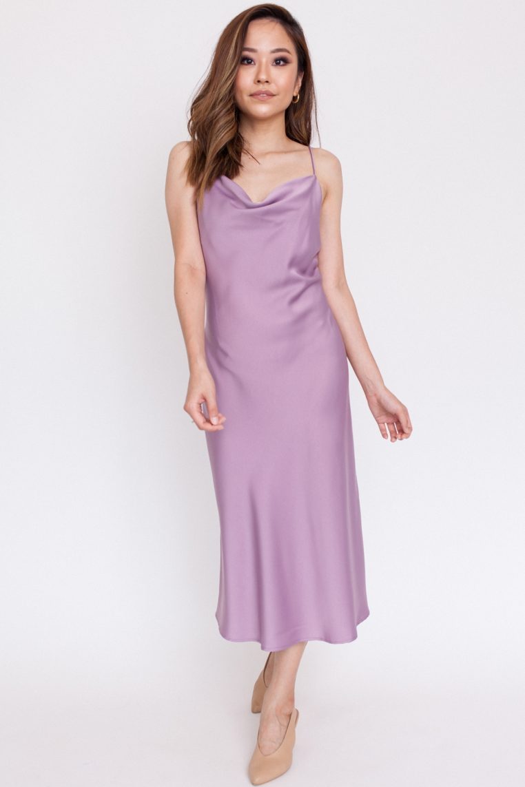 Satin Cowl Neck Dress – Mauve - Image 3