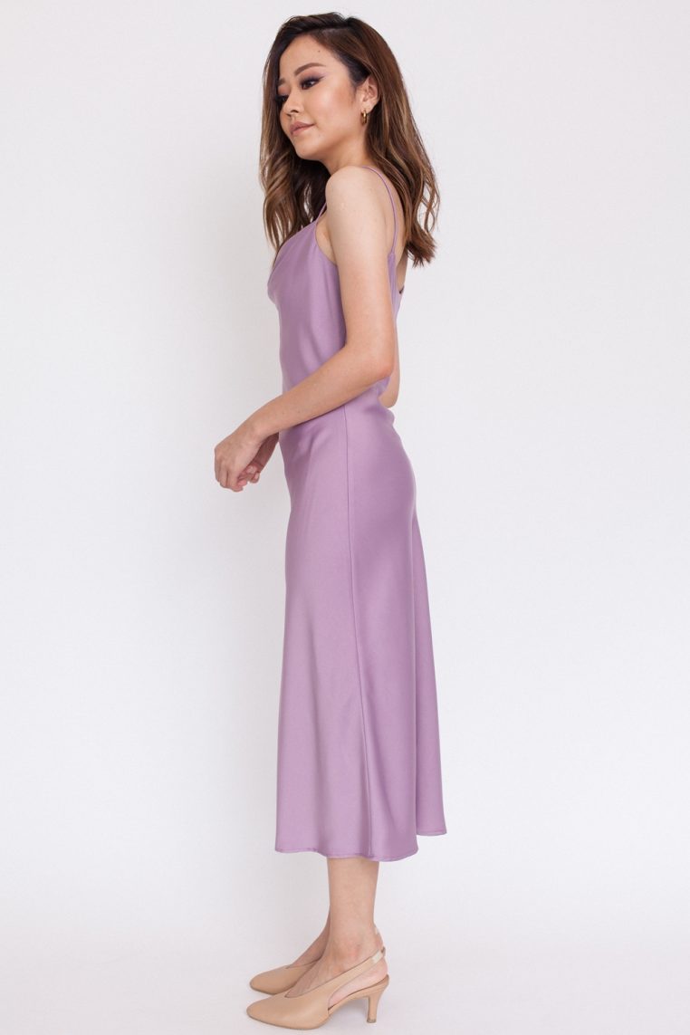 Satin Cowl Neck Dress – Mauve - Image 5