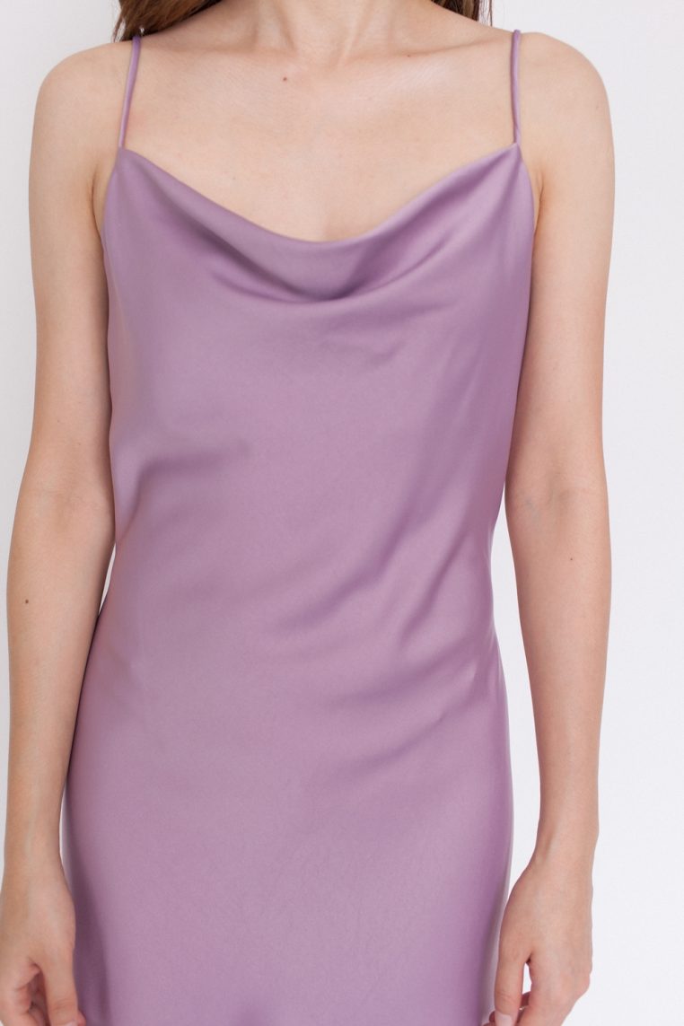 Satin Cowl Neck Dress – Mauve - Image 6