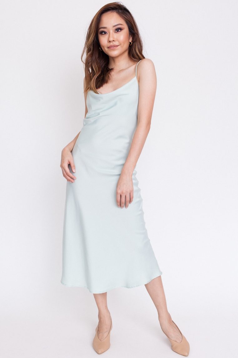 Satin Cowl Neck Dress – Mint - Image 4