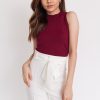 High Neck Sleeveless Top - Maroon