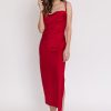Low Back Satin Dress - Dark Red