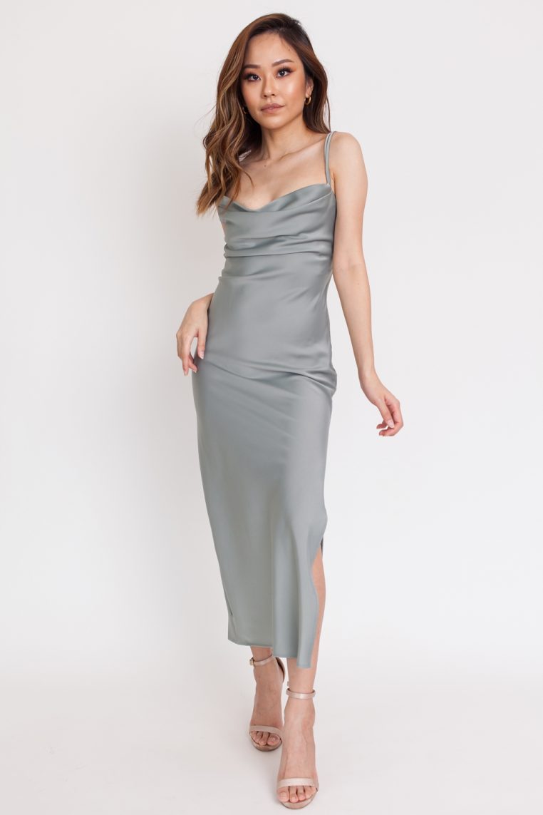 Low Back Satin Dress - Grey - Image 3