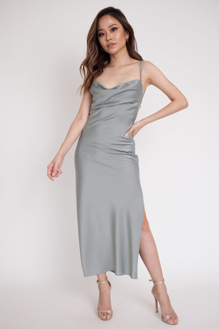 Low Back Satin Dress - Grey - Image 4