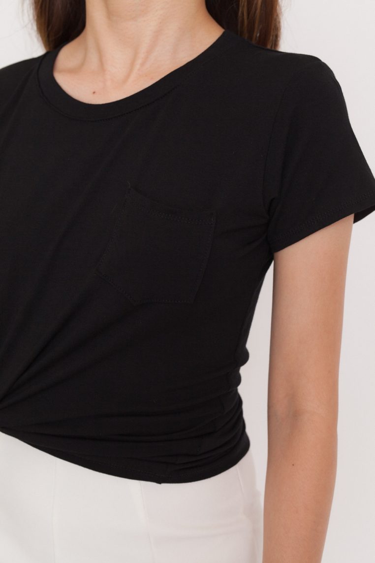 Round Neck Pocket Tee - Black - Image 7