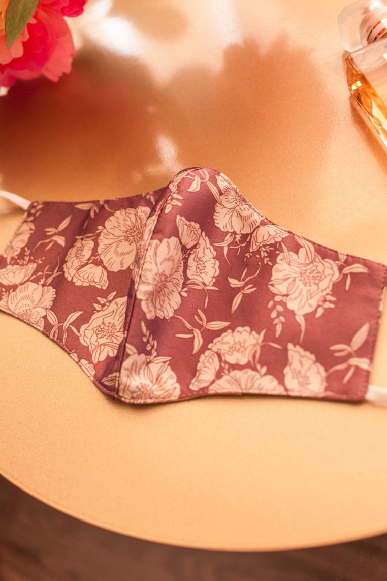 Cream Floral Print Face Mask - Mauve - Image 3