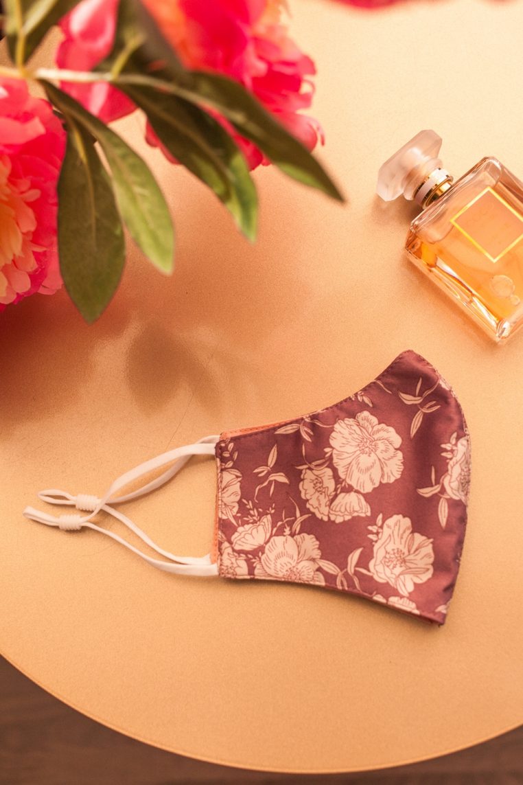 Cream Floral Print Face Mask - Mauve - Image 4