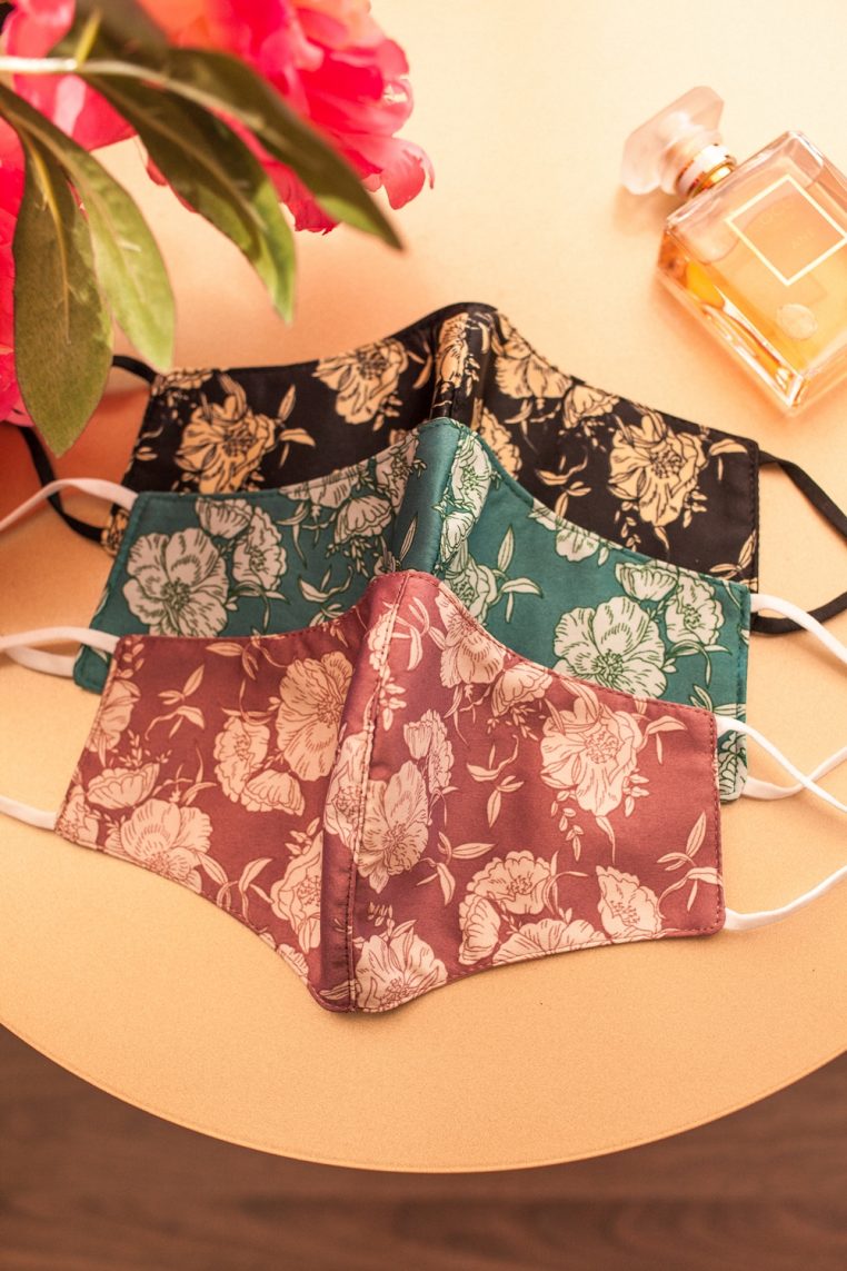Cream Floral Print Face Mask - Mauve - Image 7