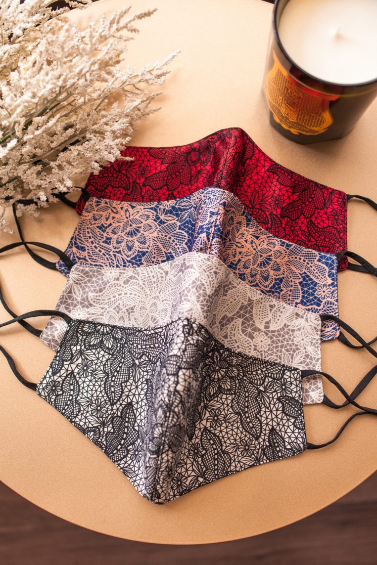 Alternative view of Lace Print Face Mask – Red