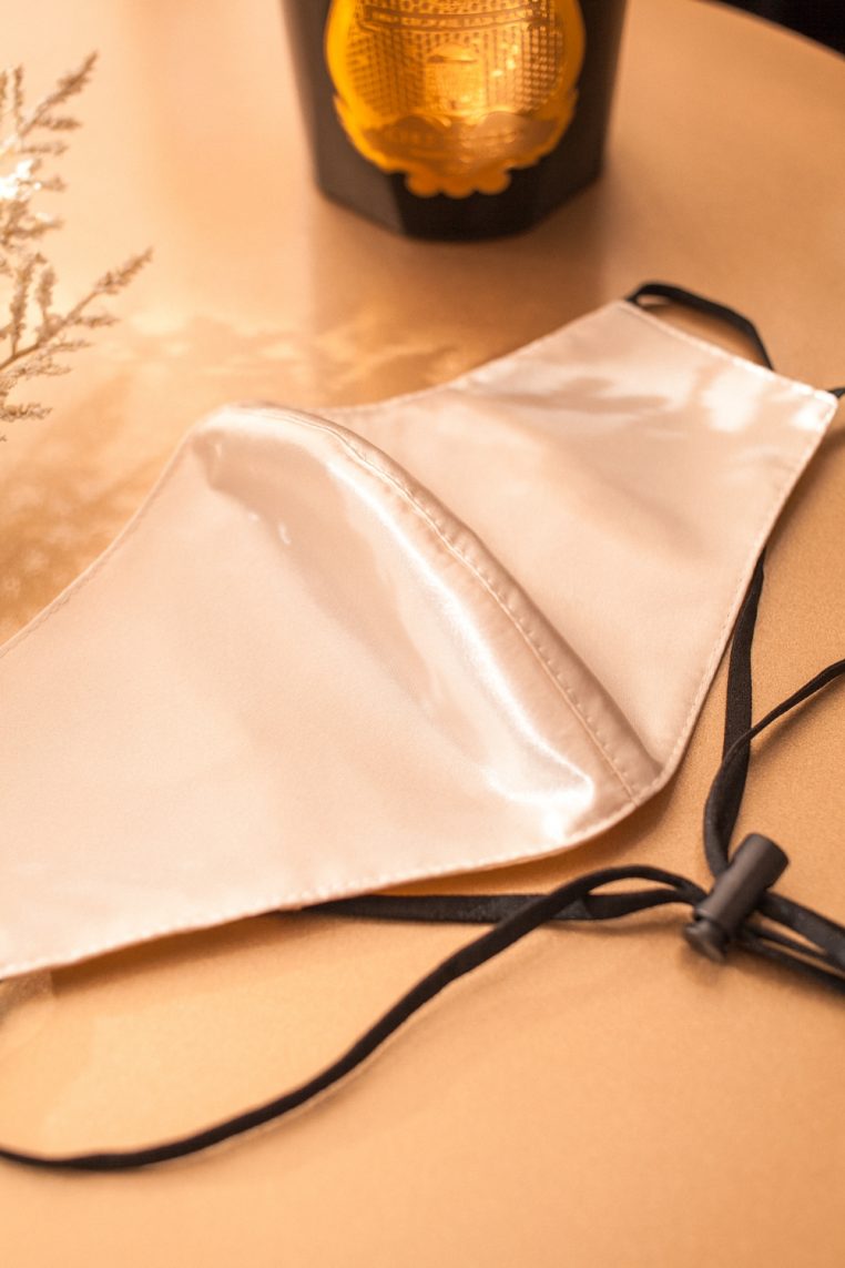 Head Loop Matte Satin Face Mask – Champagne - Image 4