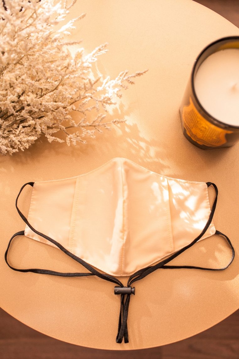 Head Loop Matte Satin Face Mask – Champagne - Image 6