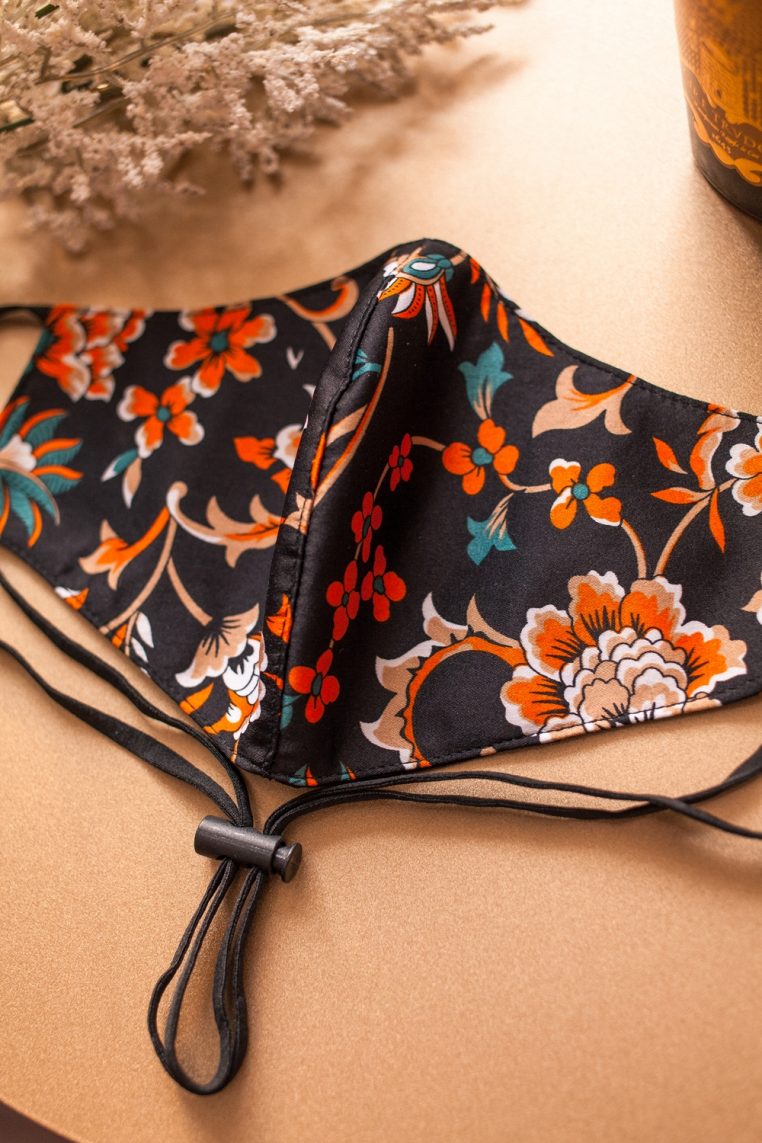 Head Loop Pop Art Floral Print Face Mask - Orange - Image 4