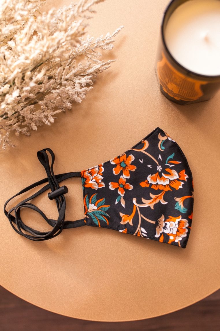 Head Loop Pop Art Floral Print Face Mask - Orange - Image 6