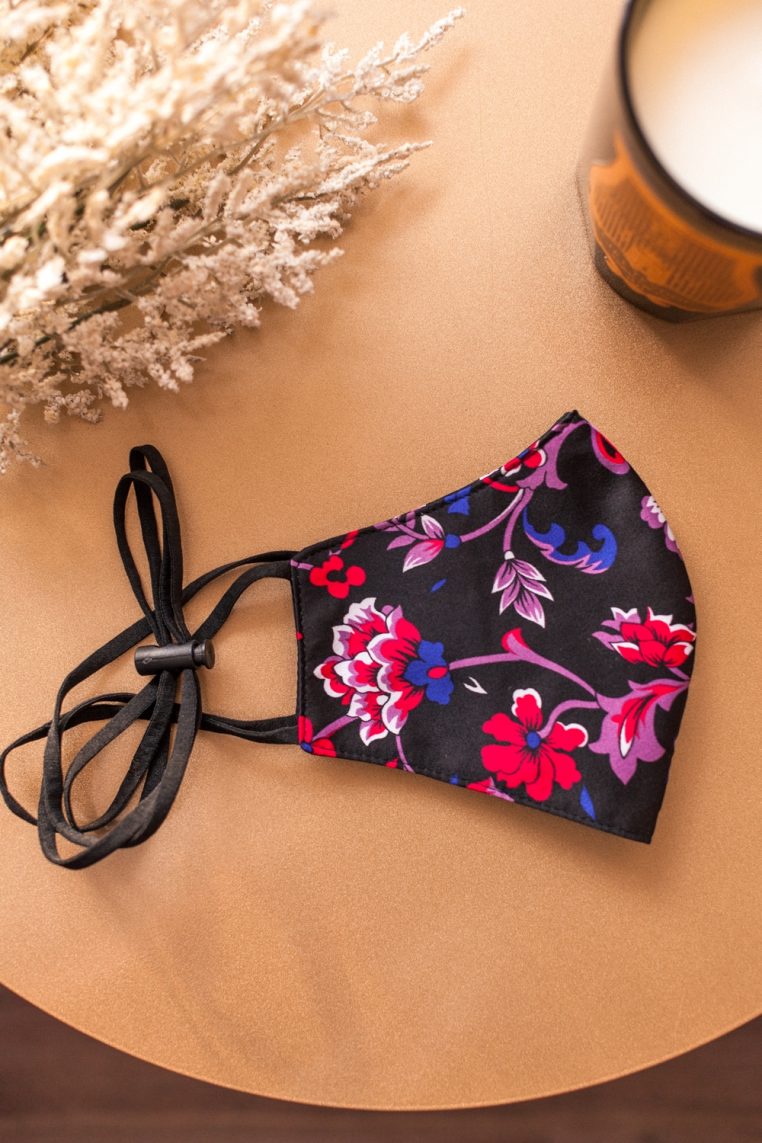 Head Loop Pop Art Floral Print Face Mask - Red Purple - Image 6