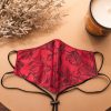 Head Loop Sketch Dark Floral Print Face Mask – Red