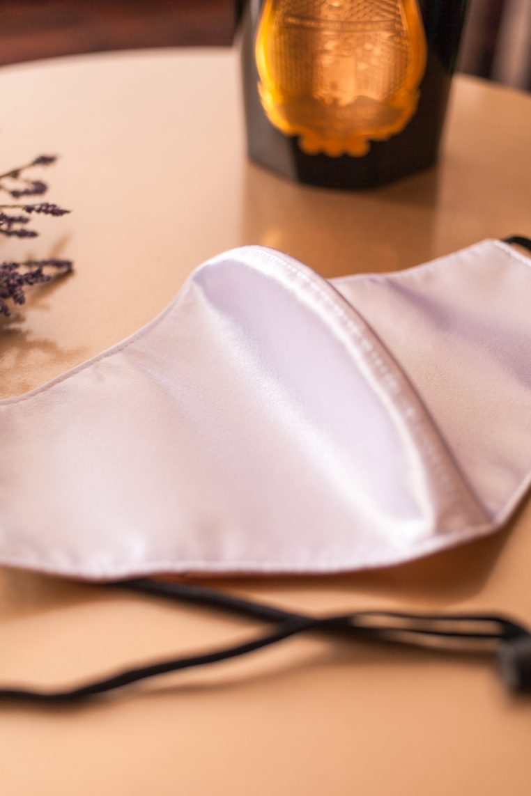 Head Loop Charmeuse Satin Face Mask - White - Image 3