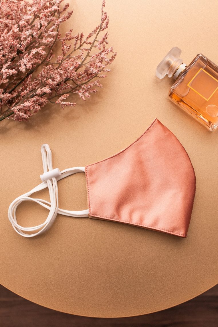 Head Loop Charmeuse Satin Face Mask - Blush - Image 4