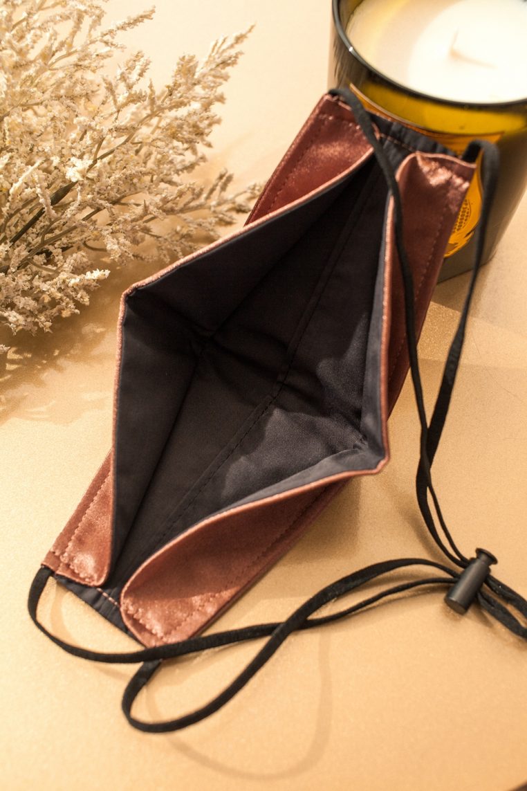 Origami Head Loop Charmeuse Satin Face Mask - Bronze - Image 5