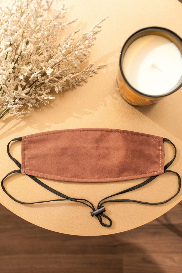Origami Head Loop Charmeuse Satin Face Mask - Bronze - Image 7
