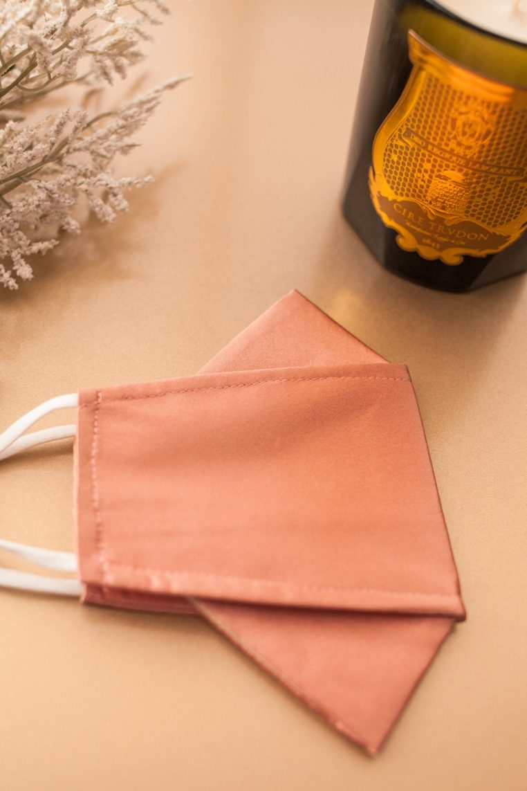 Origami Head Loop Charmeuse Satin Face Mask - Blush - Image 7