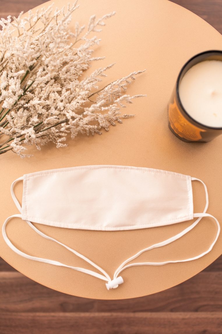 Origami Head Loop Charmeuse Satin Face Mask - Off White - Image 3