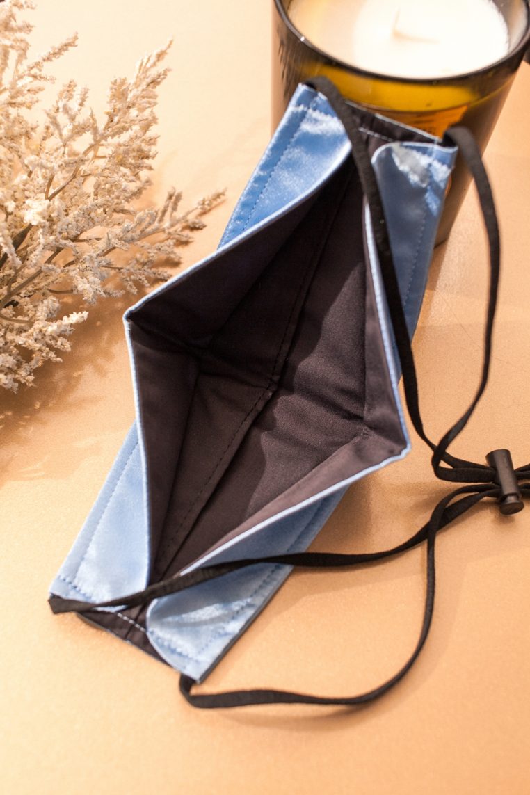 Origami Head Loop Charmeuse Satin Face Mask - Sky Blue - Image 5