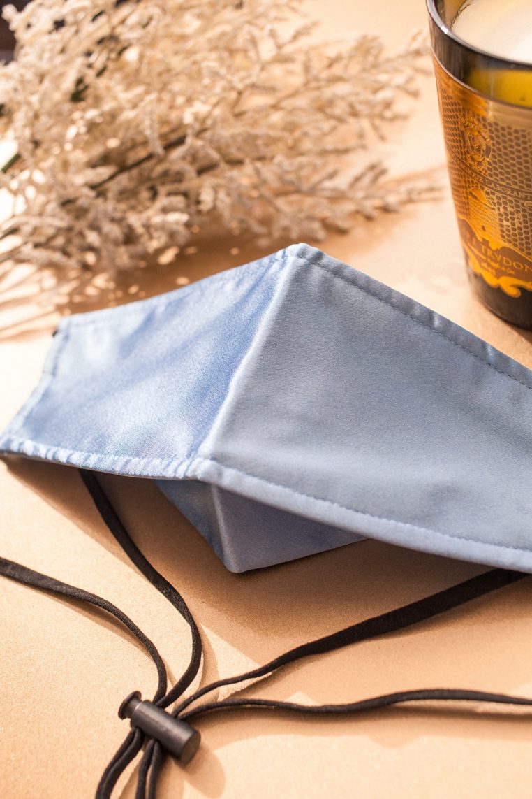 Origami Head Loop Charmeuse Satin Face Mask - Sky Blue - Image 6