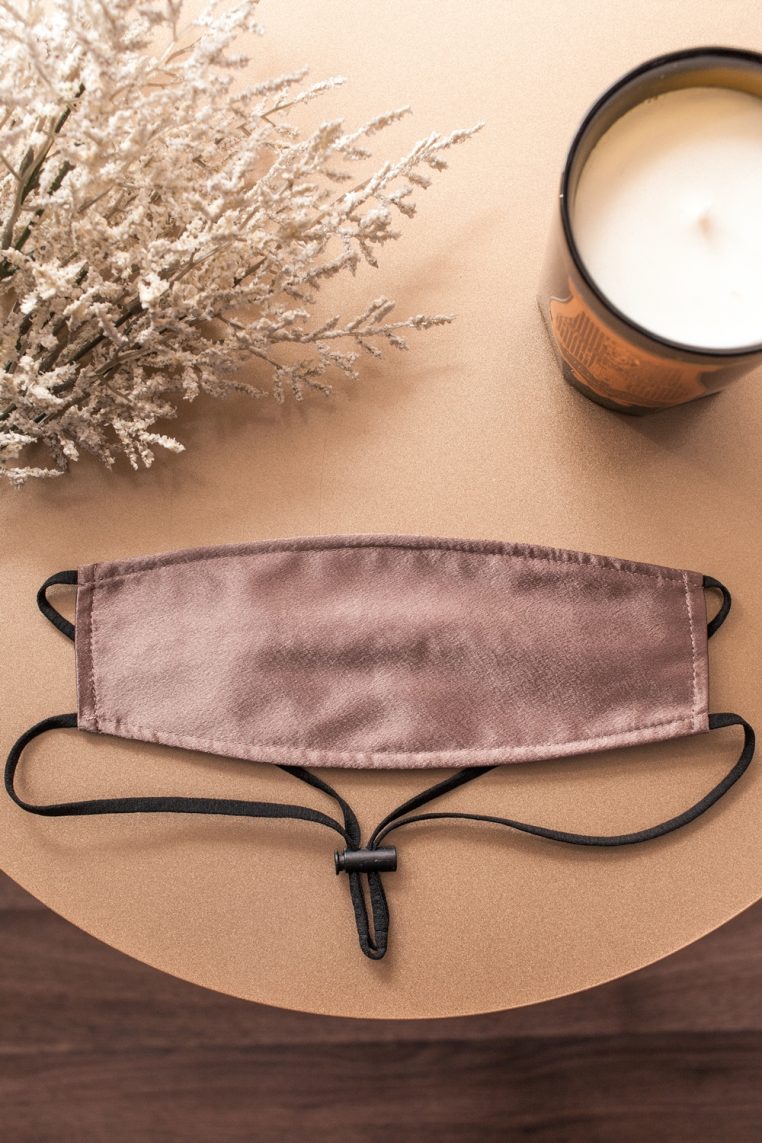 Origami Head Loop Charmeuse Satin Face Mask - Taupe - Image 3