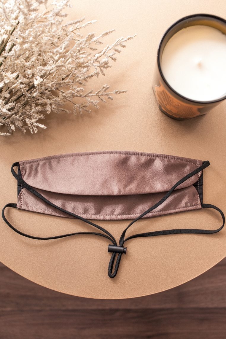 Origami Head Loop Charmeuse Satin Face Mask - Taupe - Image 5