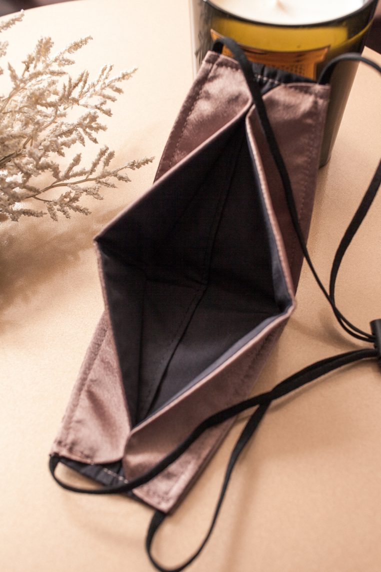 Origami Head Loop Charmeuse Satin Face Mask - Taupe - Image 7