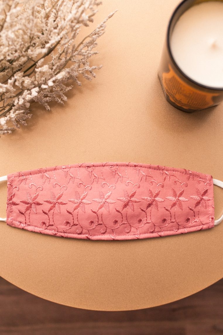 Origami Cotton Embroidered Face Mask - Pink - Image 5