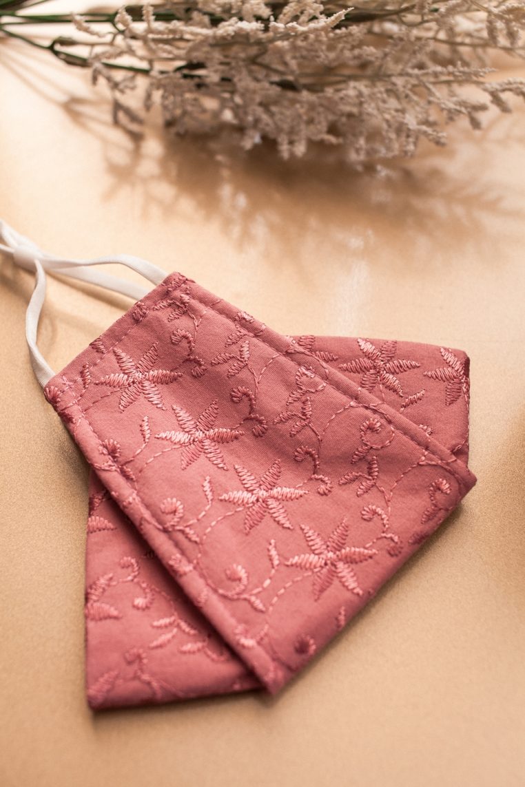 Origami Cotton Embroidered Face Mask - Pink - Image 9